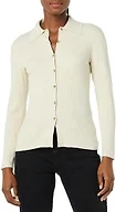 Amazon Essentials Women's Fine Gauge Stretch Polo Ribbed Cardigan, Sand Heather, Large