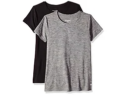 Amazon Essentials Women's Active Quick Dry Tech Stretch Short-Sleeve Crewneck T-Shirt, Pack of 2, Black/Dark Grey Space Dye, Small