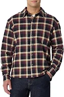 Amazon Essentials Men's Relaxed-Fit Long-Sleeve Flannel Shirt, Dark Burgundy Black Check Plaid, X-Large