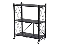 J&V Textiles 1390-BK 3-TIER Foldable 3-Tier Matte Metal Ca