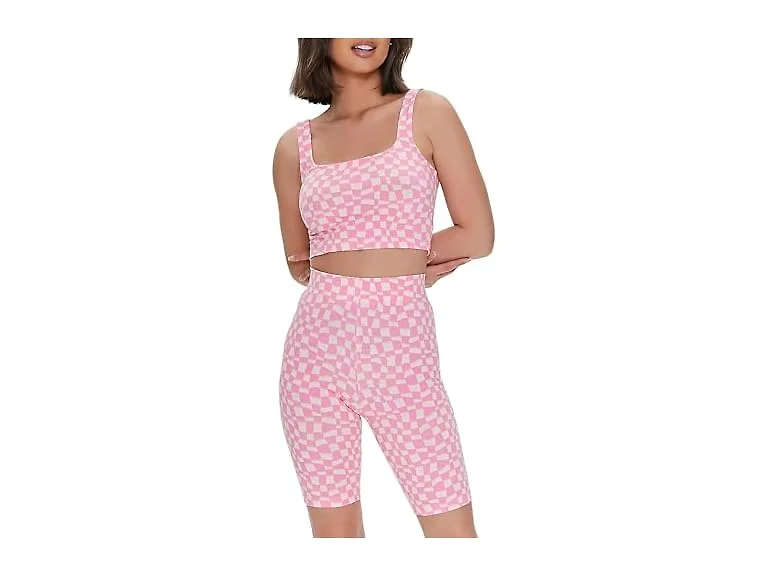 Forever 21 Women (M) Wavy Checkered Shorts Pink