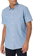 Amazon Essentials Men's Regular-Fit Short-Sleeve Button-Down 100% Cotton Chambray Shirt, Medium Blue, X-Large