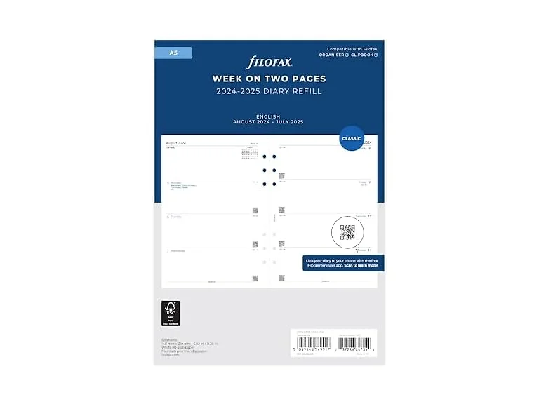 Filofax A5 Week on two pages English mid year