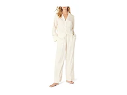 Amazon Essentials Women's Satin Long Sleeve Shirt and Pant Pajama Set, Ivory, Large