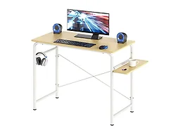 SHW Small Gaming Home Office Computer Desk with Shelf, Oak