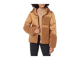 Amazon Essentials Women's Full-Zip Sherpa Fleece Hooded Puffer Jacket, Dark Camel, X-Large