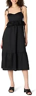 Amazon Essentials Women's Fit and Flare Empire Waist Sweetheart Neck Cotton Sateen Tiered Maxi Dress, Black, XX-Large