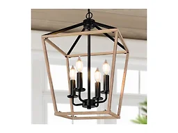 BrightHome KN0001 Farmhouse Chandelier 4-Light, Oak Wood