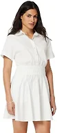 Amazon Essentials Women's Fit & Flare Cotton Poplin Collared Short Sleeve Dress with Elastic Waist, Bright White, Small