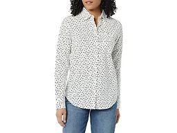 Amazon Essentials Women's Regular-Fit Long-Sleeve Button-Down Poplin Shirt, Business Casual, Office Work, Black White Dots, XX-Large