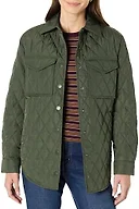 Amazon Essentials Women's Relaxed-Fit Long Quilted Jacket with Snap Closure, Dark Olive, Small