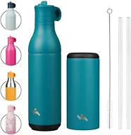 Konokyo 13 oz Stainless Steel Water Bottle with Straw, Insulated, Reusable Metal Travel Bottle with Bottom Removable Cup, BPA Free, Leak Proof, Firmament