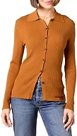 Amazon Essentials Women's Fine Gauge Stretch Polo Ribbed Long Sleeve Sweater Cardigan, Dark Caramel, Medium