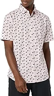 Amazon Essentials Men's Short-Sleeve Regular-Fit Stretch Poplin Shirt Shirt, -Lavender, Palm Frond, Small