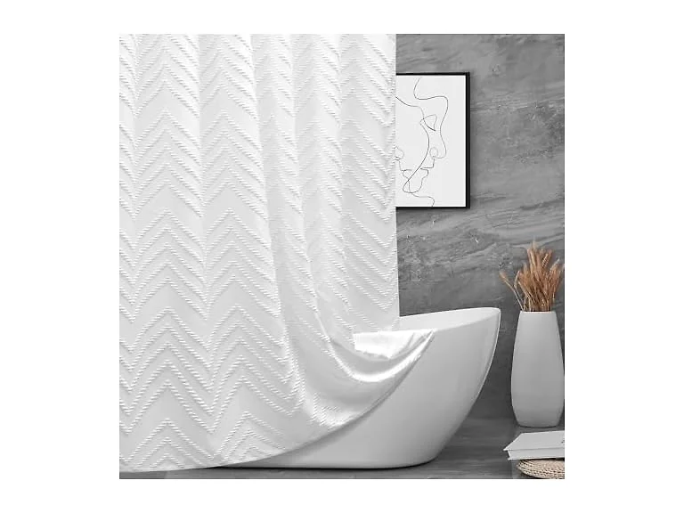 White Boho Fabric Shower Curtain 72 x 72