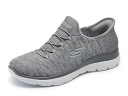 Skechers Women's Summits Hands-Free Slip-Ins – Memory Foam Insole, Heel Pillow, Vegan Materials Sneaker, Grey Mint, 8.5 Wide
