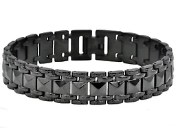 Blackjack Jewelry S-BJB233B Black Pyramid Link Bracelet Black  