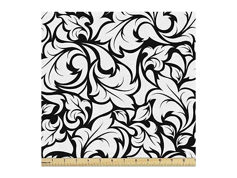Ambesonne Floral Fabric by The Yard, Monochrome