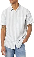 Amazon Essentials Men's Short-Sleeve Regular-Fit Stretch Poplin Shirt Shirt, White/Multicolor, Stripe, X-Small