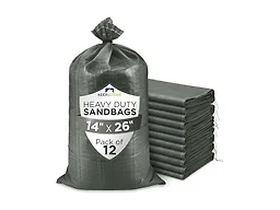 Heavy Duty Sand Bags Pack of 12, Army Green Empty Sandbags with Built-In Ties, Woven Polypropylene UV Protection 1600 Hours, Fillable Bags for Flood Control, Weight, 14x26 inches, 50 Pounds Volume
