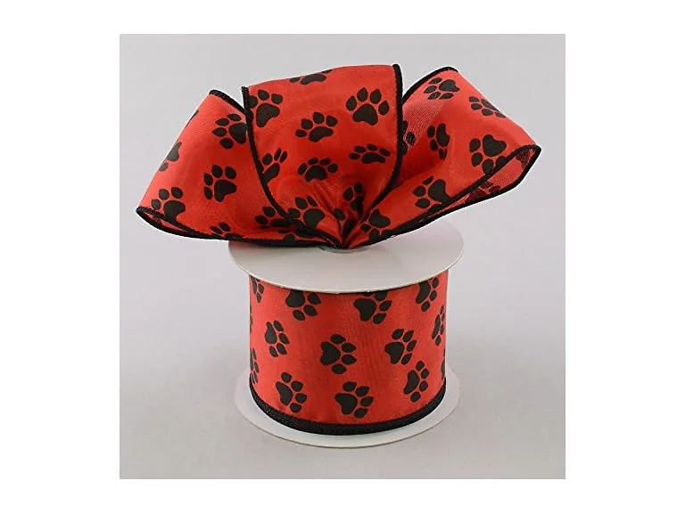 Craig Bachman 2.5" x 10yd Red Paw Print Satin