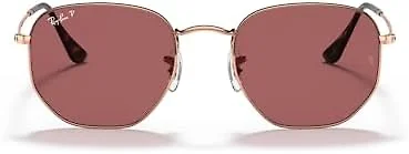 Ray-Ban RB3548N 9202AF 51 51-21-145 Ray-Ban RB3548N Hexagonal Flat Lens Sunglasses Rose Gold/ Purple Polarized