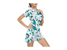 FKEEP Women's Tennis Golf Dress Outfits Athletic Workout Dress with Shorts and Pocket Sport Dresses (Green Irregular Blocks, L)