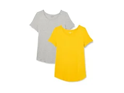 Amazon Essentials Women's 2-Pack Short-Sleeve Scoopneck Tunic Shirt, Light Heather Grey/Golden Yellow, Small