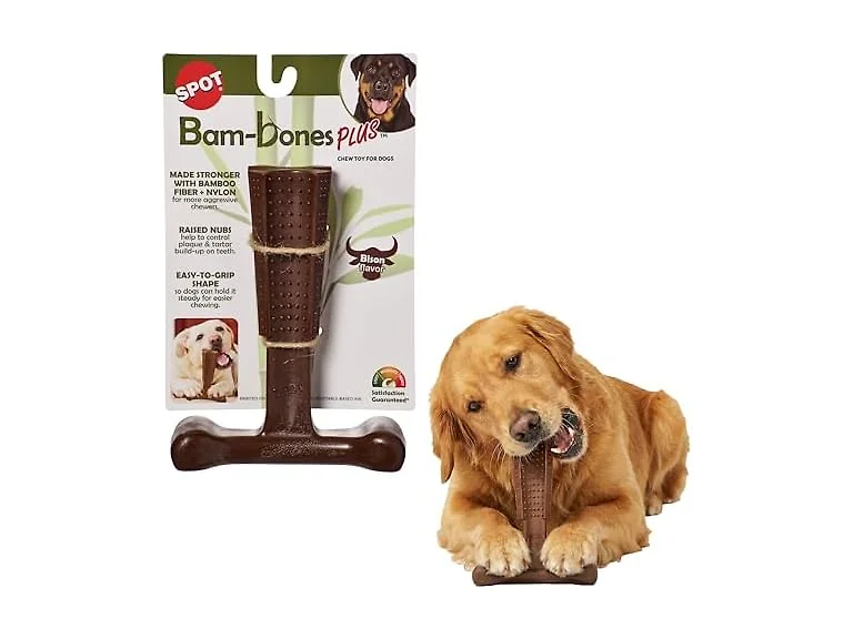 SPOT Bam-Bones Plus T-Bone Dog Chew Toy, 7"