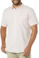 Amazon Essentials Men's Short Sleeve Button Down Shirt, Stretch Cotton, Blue Peach Plaid, Available in Big & Tall, Pink/White, Stripe, X-Small