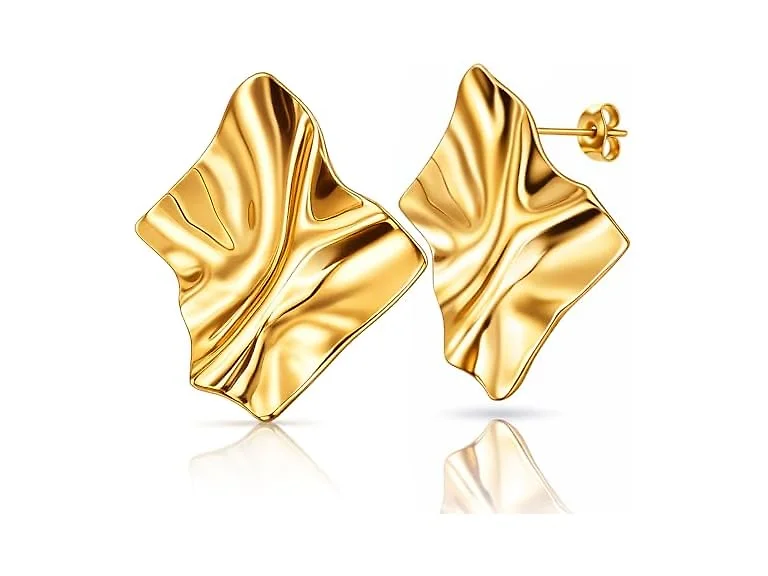 Chunky Gold Stud Earrings for Women fashion, 14k G