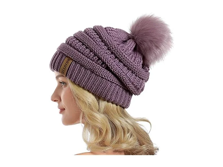 Queenfur Women (L) Knit Slouchy Beanie Chunky Cap