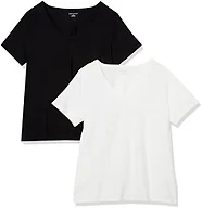 Amazon Essentials Women's Plus Size Short-Sleeve V-Neck T-Shirt, Pack of 2, White/Black, 6X