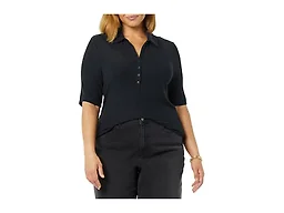 Amazon Essentials Women's Fine Rib Polo Shirt (Previously Daily Ritual), Black, Large