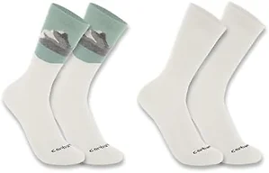 Carhartt Women's Midweight Synthetic-Wool Blend Mountain Crew Sock 2 Pack, Assorted 02 White, Large