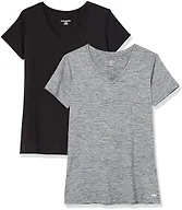 Amazon Essentials Women's Active Quick Dry Tech Stretch Short-Sleeve V-Neck T-Shirt (Available in Plus Size), Pack of 2, Black/Dark Grey Space Dye, X-Large