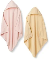 Amazon Essentials x Sofia Grainge Unisex Babies' Hooded Bath Towel, Pack of 2, Light Pink/Pale Yellow, One Size