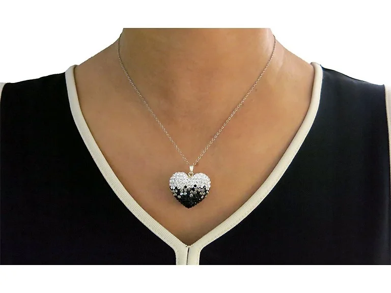 Black and White Puffed Heart Necklace