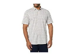 Amazon Essentials Men's Slim-Fit Short-Sleeve Poplin Shirt, Pink White Buffalo Plaid, Medium