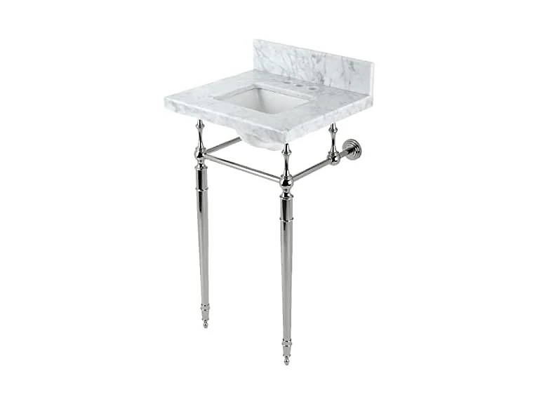 Kingston Brass Sink, Carrara Marble White/Polished Nickel