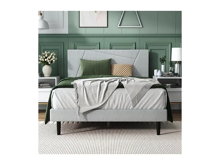 Velvet Bed Frame, Geometric Headboard