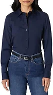 Amazon Essentials Women's Stretch Poplin Button-Up Dress Shirt, Navy, XX-Large