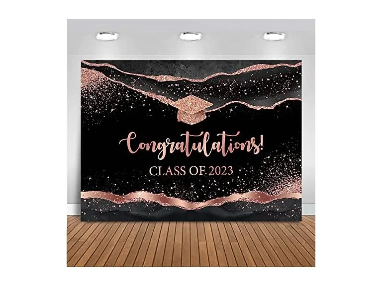 Graduation Backdrop 7x5ft, Rose Gold Glitter