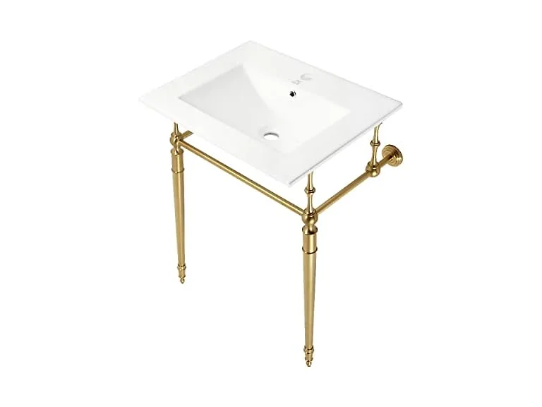 Kingston Brass 24" Ceramic Console Sink, White/Brushed Brass