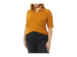 Daily Ritual Women's Fine Rib Polo Shirt, -Dark Caramel, Small