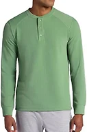 Gaiam Men’s Cozy & Cool Henley Shirt, Standard Fit, Stretch Midweight Micro Waffle Jacquard Material, Loden Frost, Large