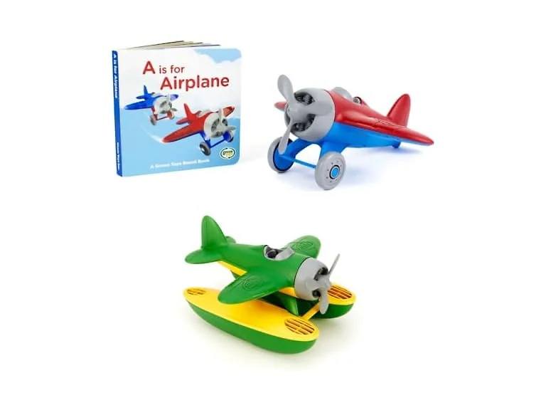Green Toys Seaplane Green & Airplane Board Book Bundle