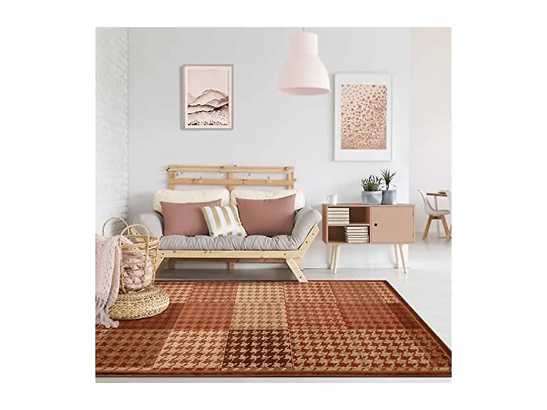 Abstract Houndstooth Checkered Geometric Border Rug, 8'x10'