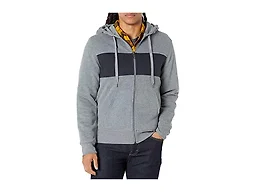 Amazon Essentials Men's Standard Full-Zip Hooded Fleece Sweatshirt, Light Grey Heather/Navy Stripe Small