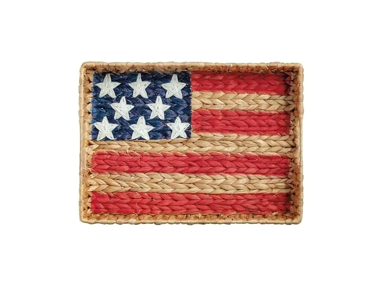 Mud Pie American Flag USA Water Hyacinth Woven Tray